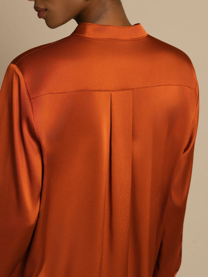 Rosstef 19Momme Silk Flex Stand Collar High-Low Bluse