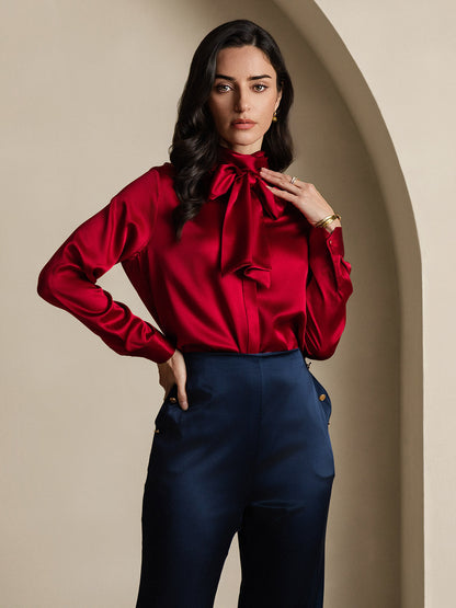 Rosstef 19Momme Silk Long Sleeve High Neck Blouse