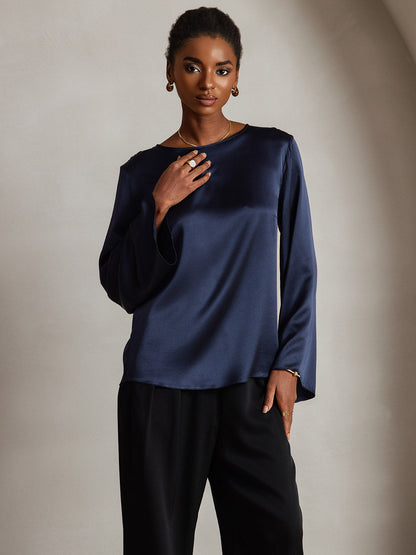 Rosstef 19Momme Silk Bell Sleeve Boat Neck Kadın Giyimi