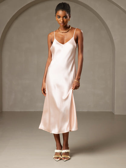Rosstef 100% Mulberry Silk Spaghetti Strap Midi Long Dress