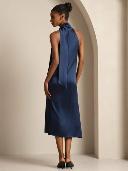 Rosstef 19Momme Silk Sleeveless Tie Neck Midi Dress