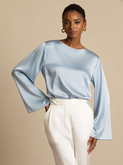 Rosstef 19Momme Silk Bell Sleeve Boat Neck Kadın Giyimi