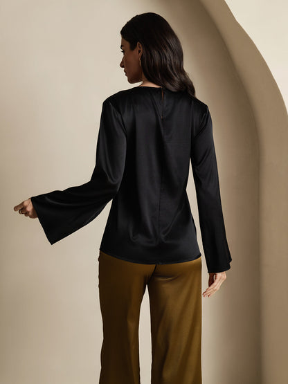 Rosstef 19Momme Silk Bell Sleeve Boat Neck Kadın Giyimi