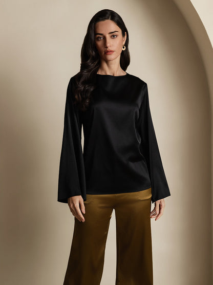 Rosstef 19Momme Silk Bell Sleeve Boat Neck Kadın Giyimi
