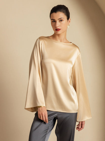 Rosstef 19Momme Silk Bell Sleeve Boat Neck Kadın Giyimi
