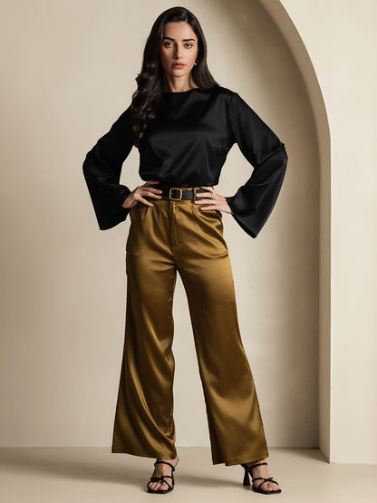 Rosstef 19Momme Silk Bell Sleeve Boat Neck Kadın Giyimi