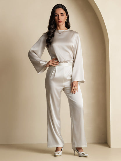 Rosstef 19Momme Silk Bell Sleeve Boat Neck Kadın Giyimi