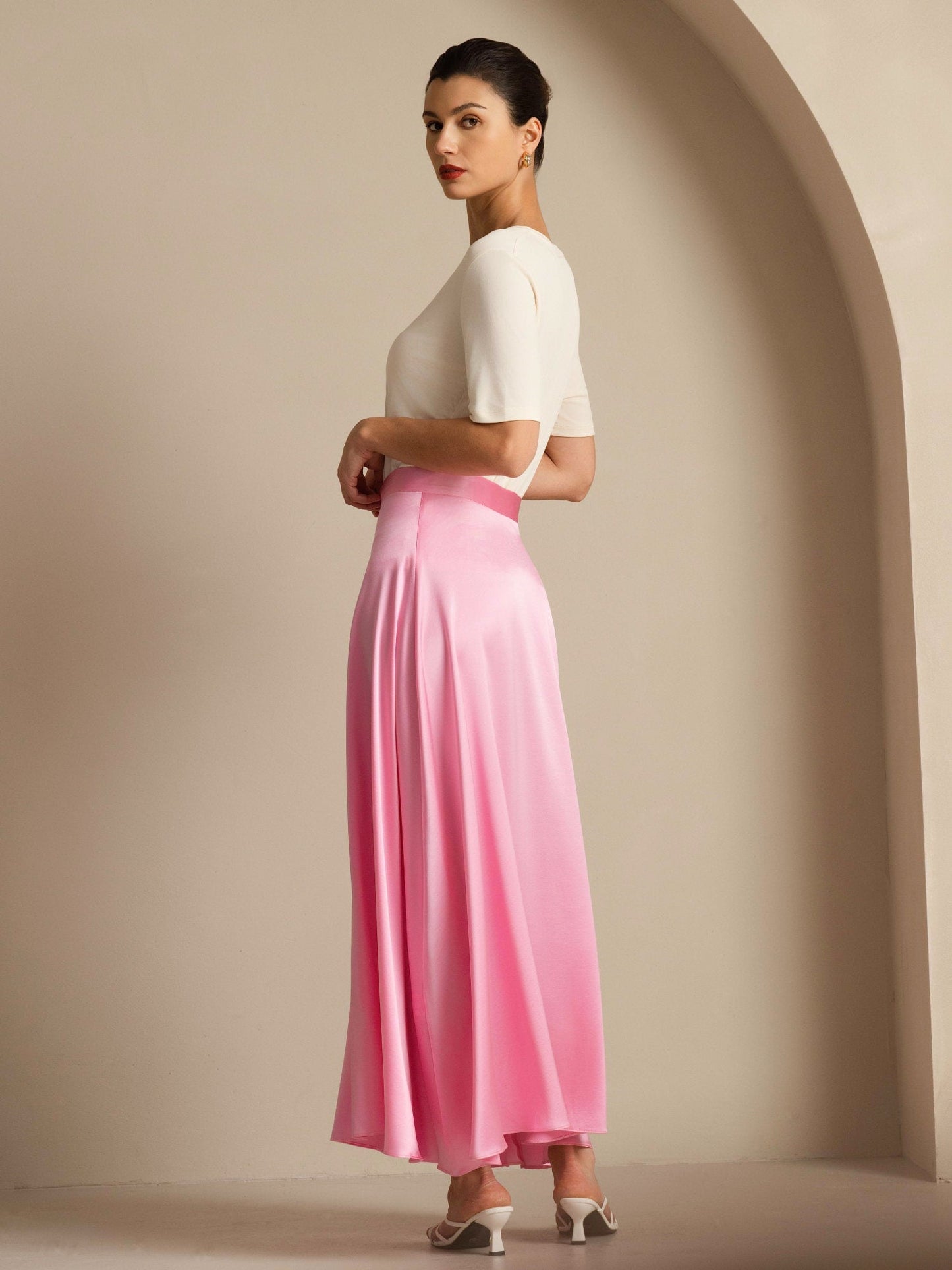 Rosstef 19Momme Silk A Line Maxi Skirt with Lining