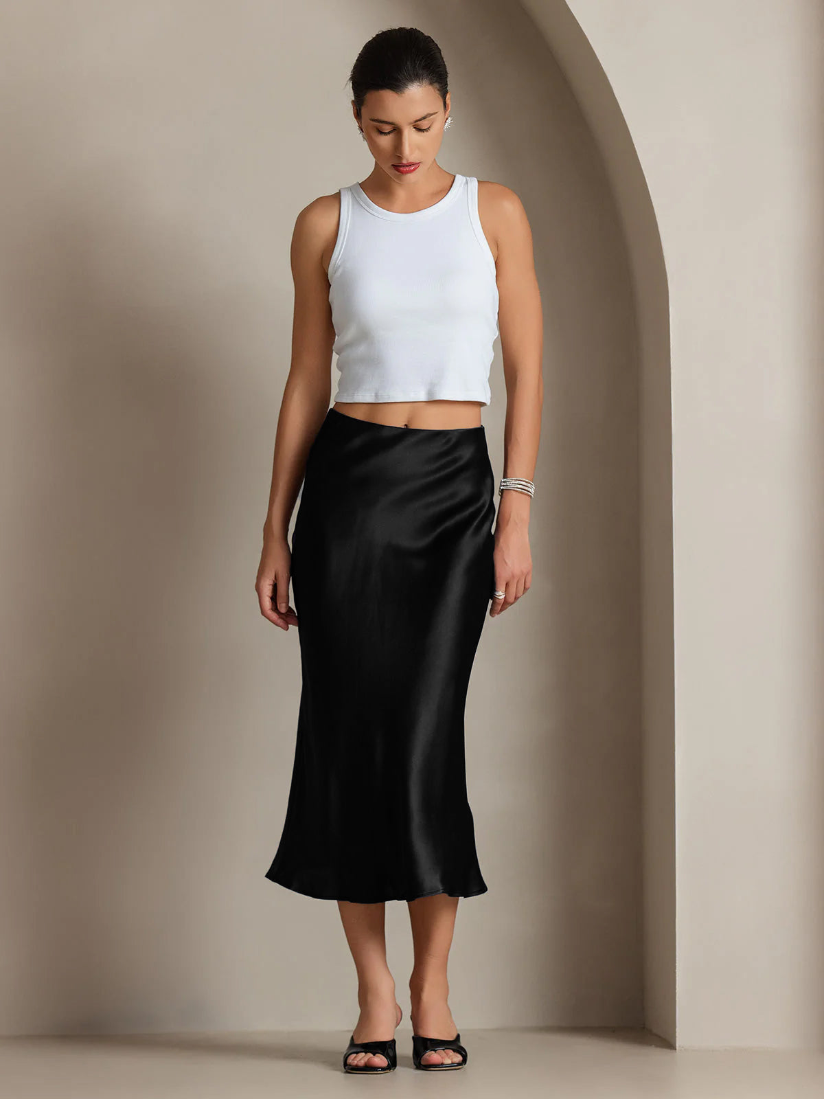 Rosstef 100% Mulberry Silk Stretch Long Straight Skirt