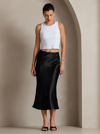 Rosstef 100% Mulberry Silk Stretch Long Straight Skirt