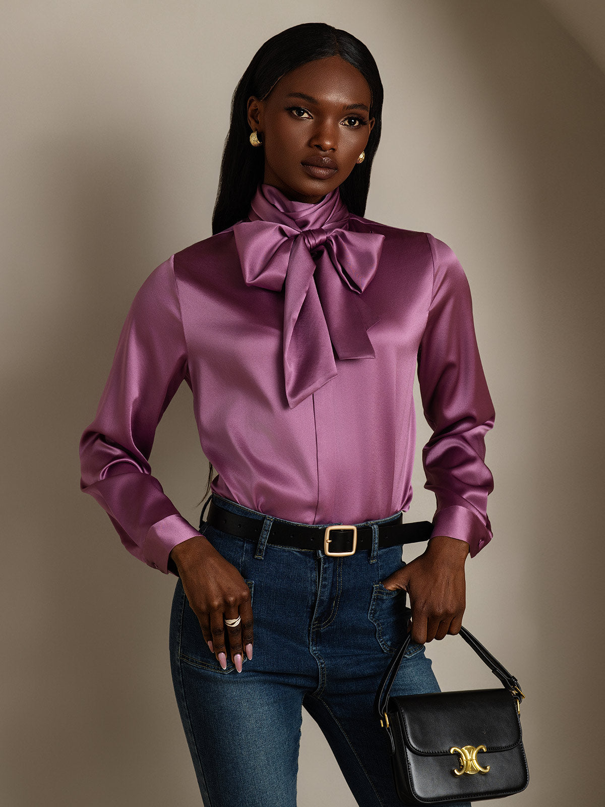 Rosstef 19Momme Silk Long Sleeve High Neck Blouse