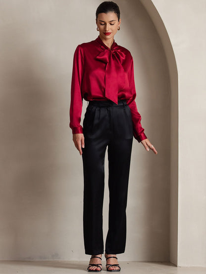 Rosstef 19Momme Silk Long Sleeve Tie Neck Blouse