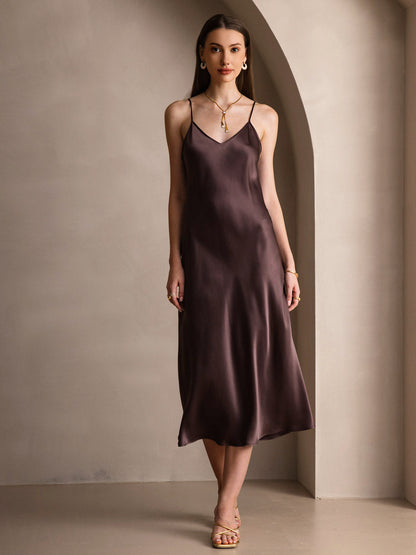 Rosstef 100% Mulberry Silk Spaghetti Strap Midi Long Dress