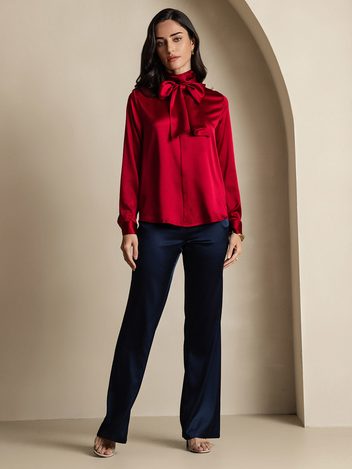 Rosstef 19Momme Silk Long Sleeve High Neck Blouse