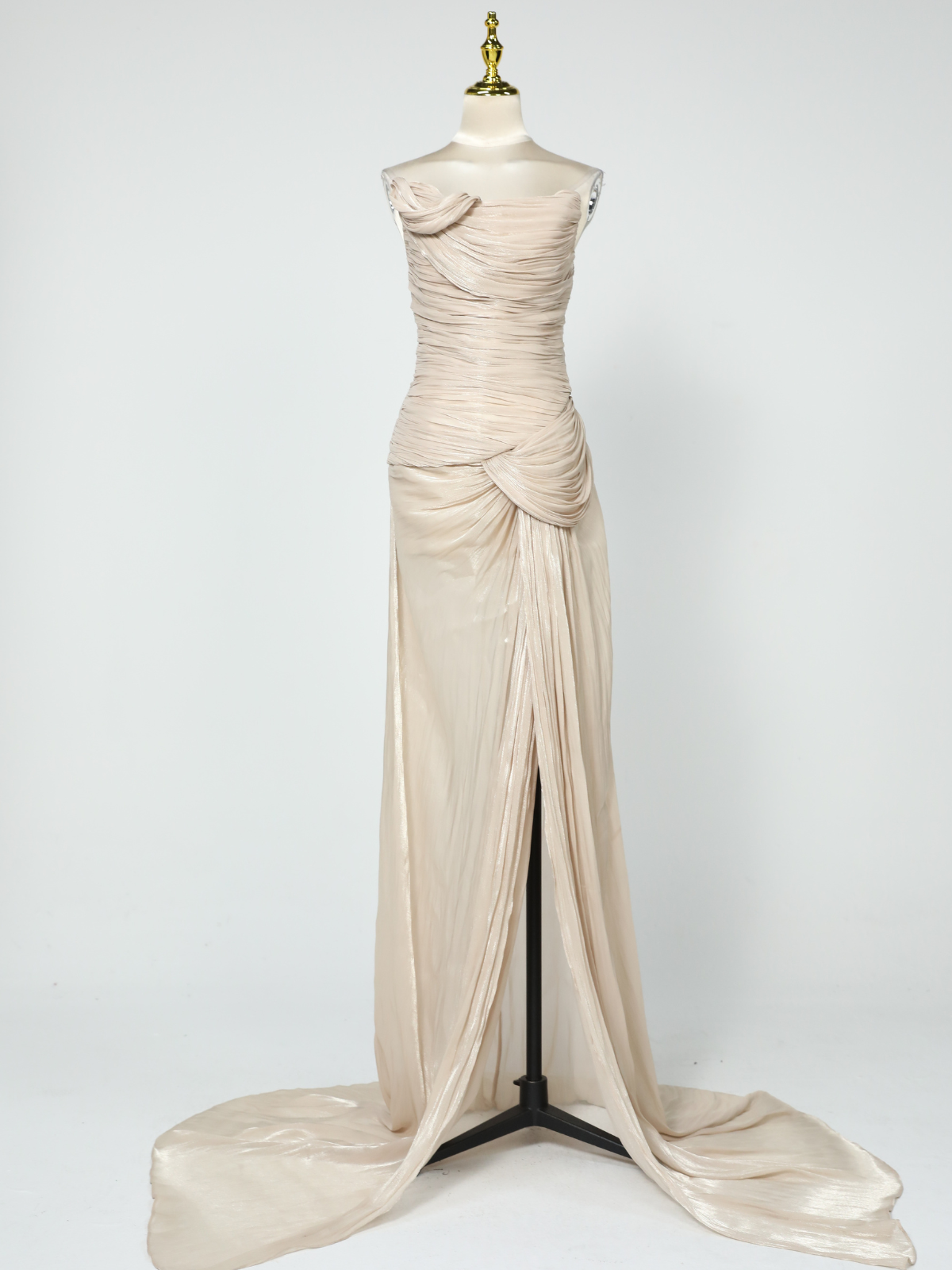 Kawasakix Strapless Ruched Split Maxi Dress In Ivory