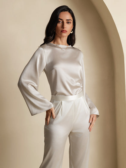 Rosstef 19Momme Silk Bell Sleeve Boat Neck Kadın Giyimi