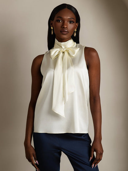 Rosstef 19Momme Silk Sleeveless Tie Neck Blouse - Güçlü ve Elegan Tişört