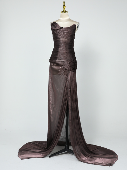 Rosstef Maviden Brown Strapless Maxi Dress