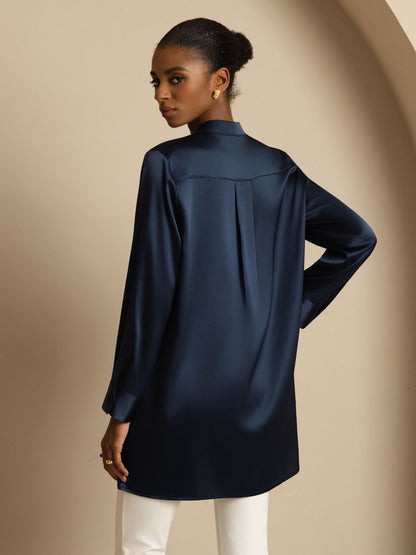 Rosstef 19Momme Silk Flex Stand Collar High-Low Bluse