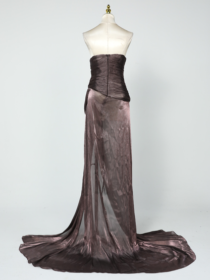 Rosstef Maviden Brown Strapless Maxi Dress