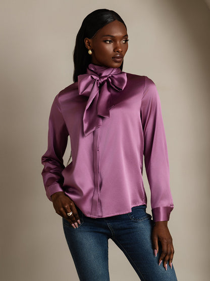 Rosstef 19Momme Silk Long Sleeve High Neck Blouse