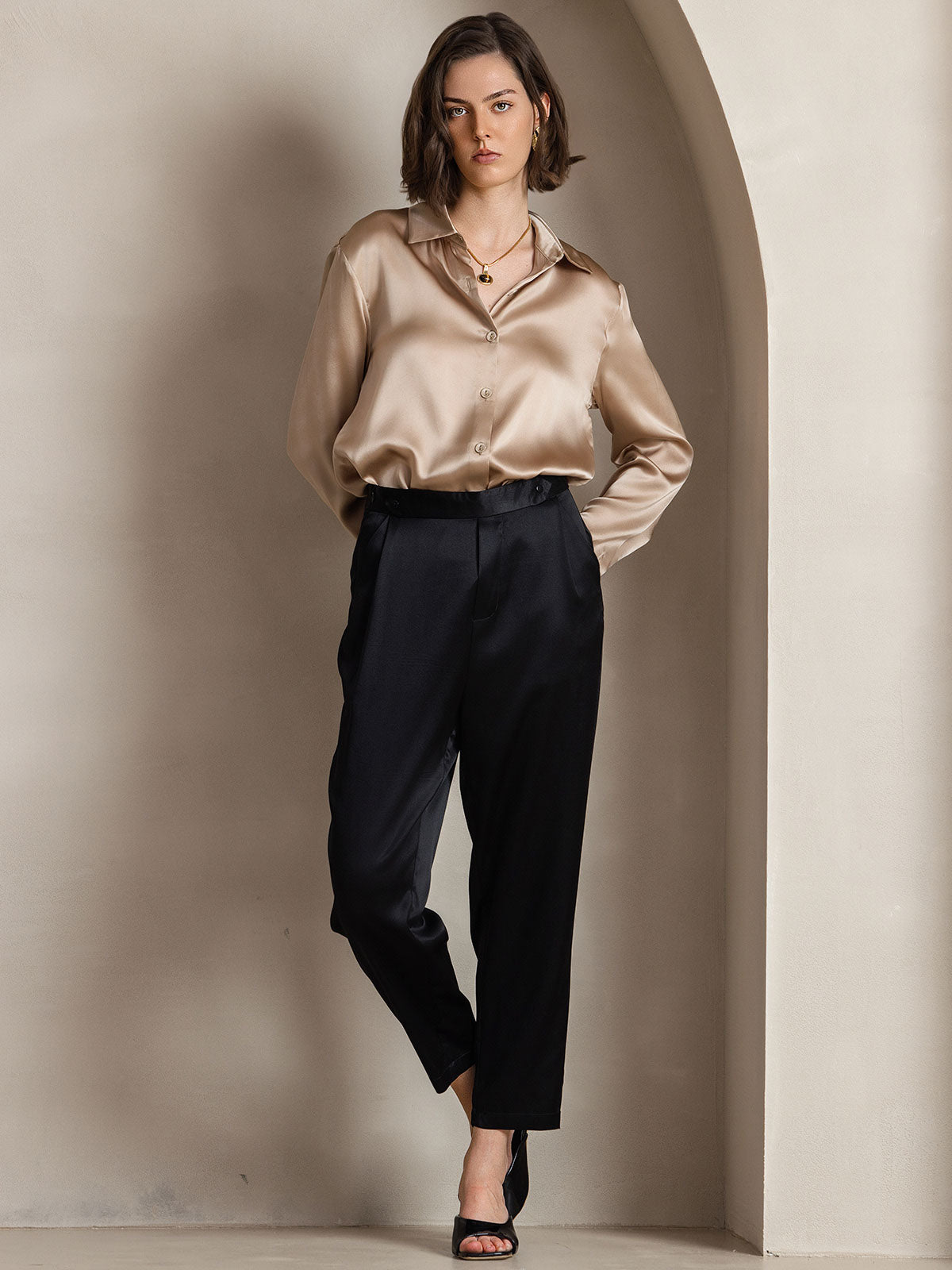 Rosstef 19Momme Kumaş Uzun Cep Long Sleeve Kadın Bluzu