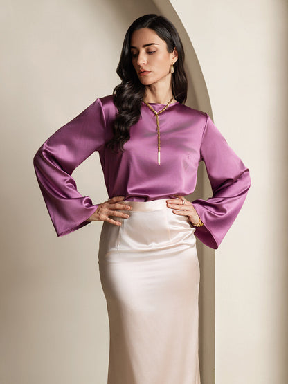 Rosstef 19Momme Silk Bell Sleeve Boat Neck Kadın Giyimi