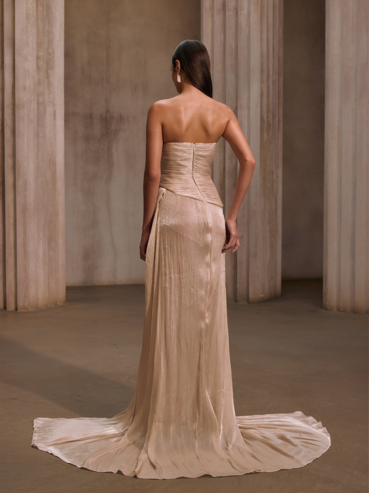 Kawasakix Strapless Ruched Split Maxi Dress In Ivory