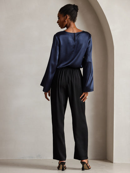 Rosstef 19Momme Silk Bell Sleeve Boat Neck Kadın Giyimi