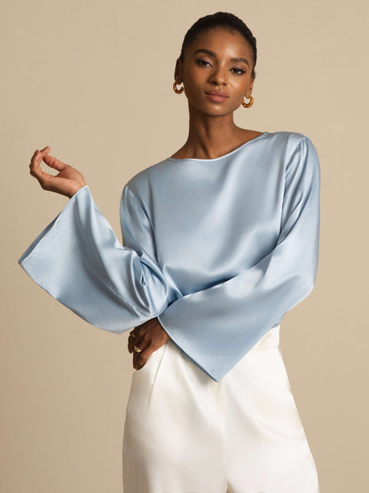Rosstef 19Momme Silk Bell Sleeve Boat Neck Kadın Giyimi