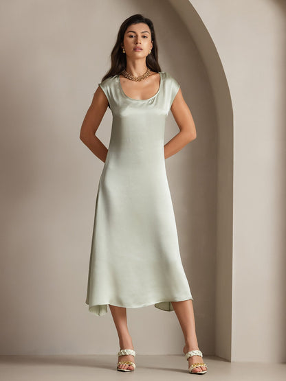 Rosstef 19Momme Silk Cap Sleeve Round Neck Midi Dress