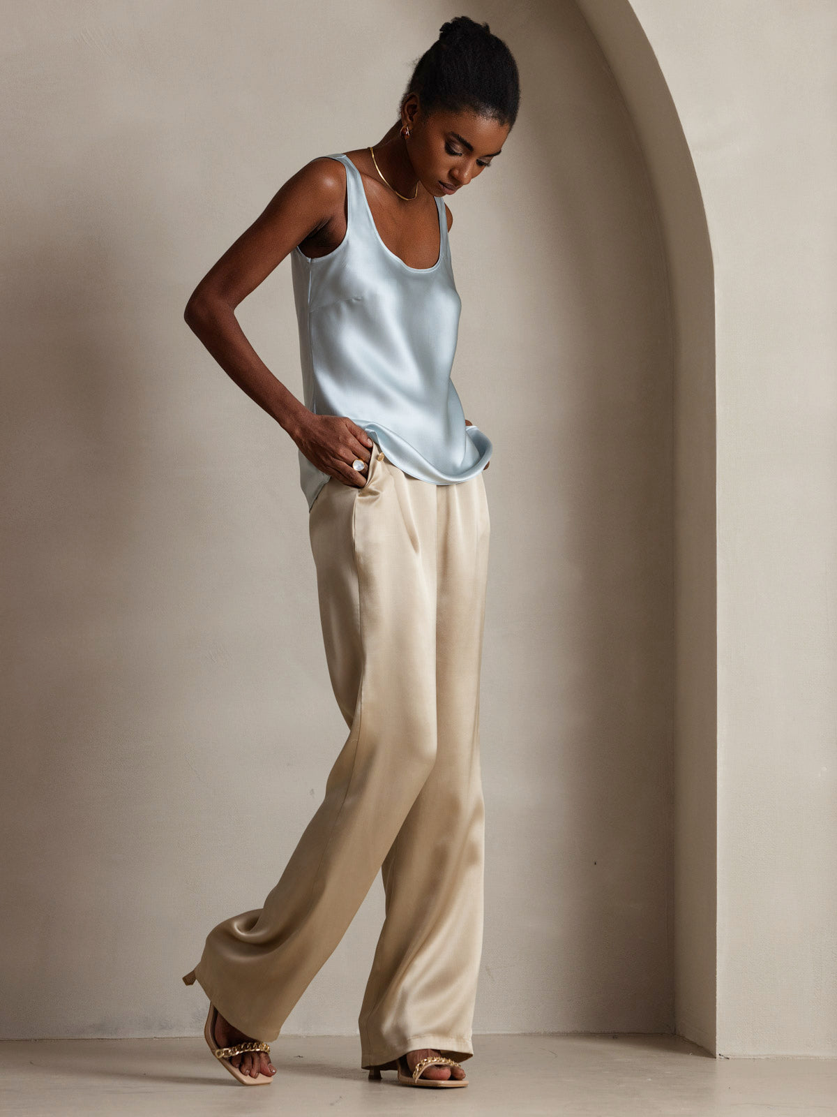 Rosstef 100% Mulberry Silk U Çıkıntılı Tank Top