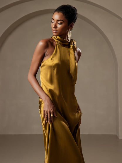 Rosstef 19Momme Silk Sleeveless Tie Neck Midi Dress