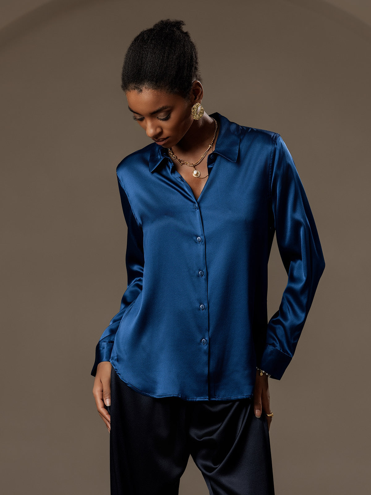 Rosstef 19Momme Kumaş Uzun Cep Long Sleeve Kadın Bluzu