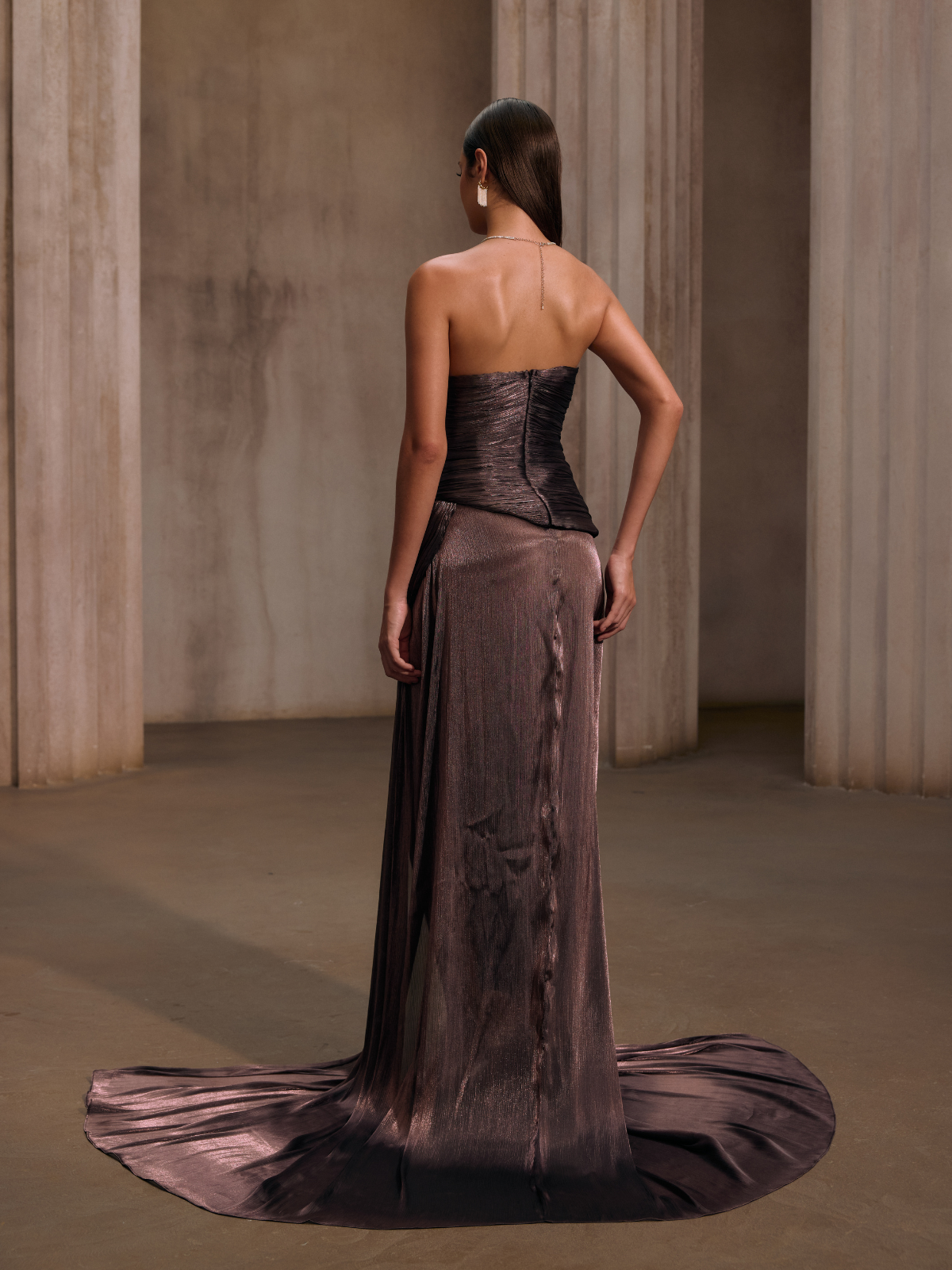 Rosstef Maviden Brown Strapless Maxi Dress