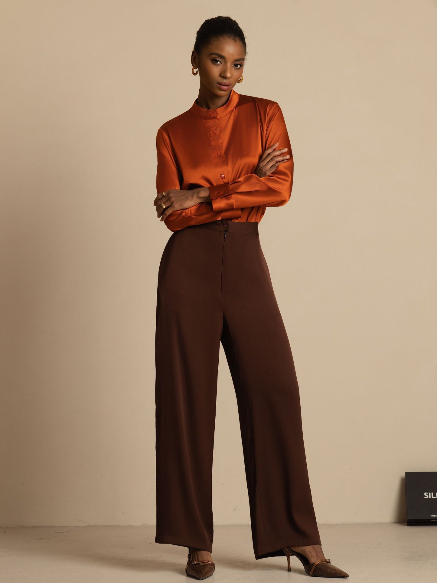 Rosstef 19Momme Silk Flex Stand Collar High-Low Bluse