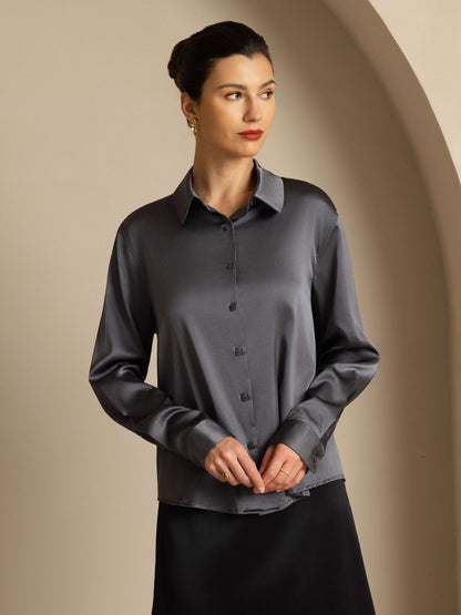 Rosstef 19Momme Sik Long Sleeve Lapel Collar Kadın Günüşü
