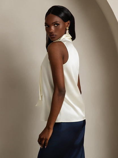 Rosstef 19Momme Silk Sleeveless Tie Neck Blouse - Güçlü ve Elegan Tişört