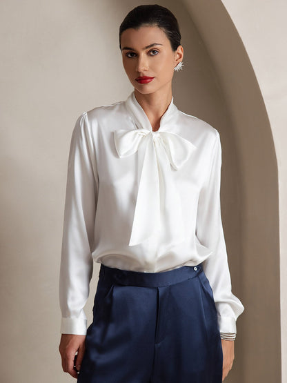 Rosstef 19Momme Silk Long Sleeve Tie Neck Blouse