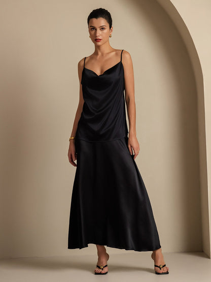 Rosstef 19Momme Silk A Line Maxi Skirt with Lining