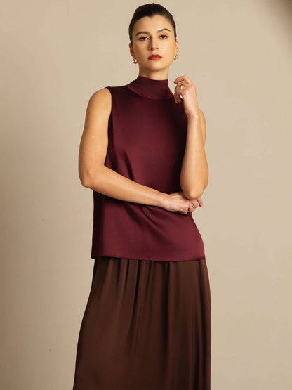 Rosstef 19Momme Silk Sleeveless Tie Neck Blouse - Güçlü ve Elegan Tişört
