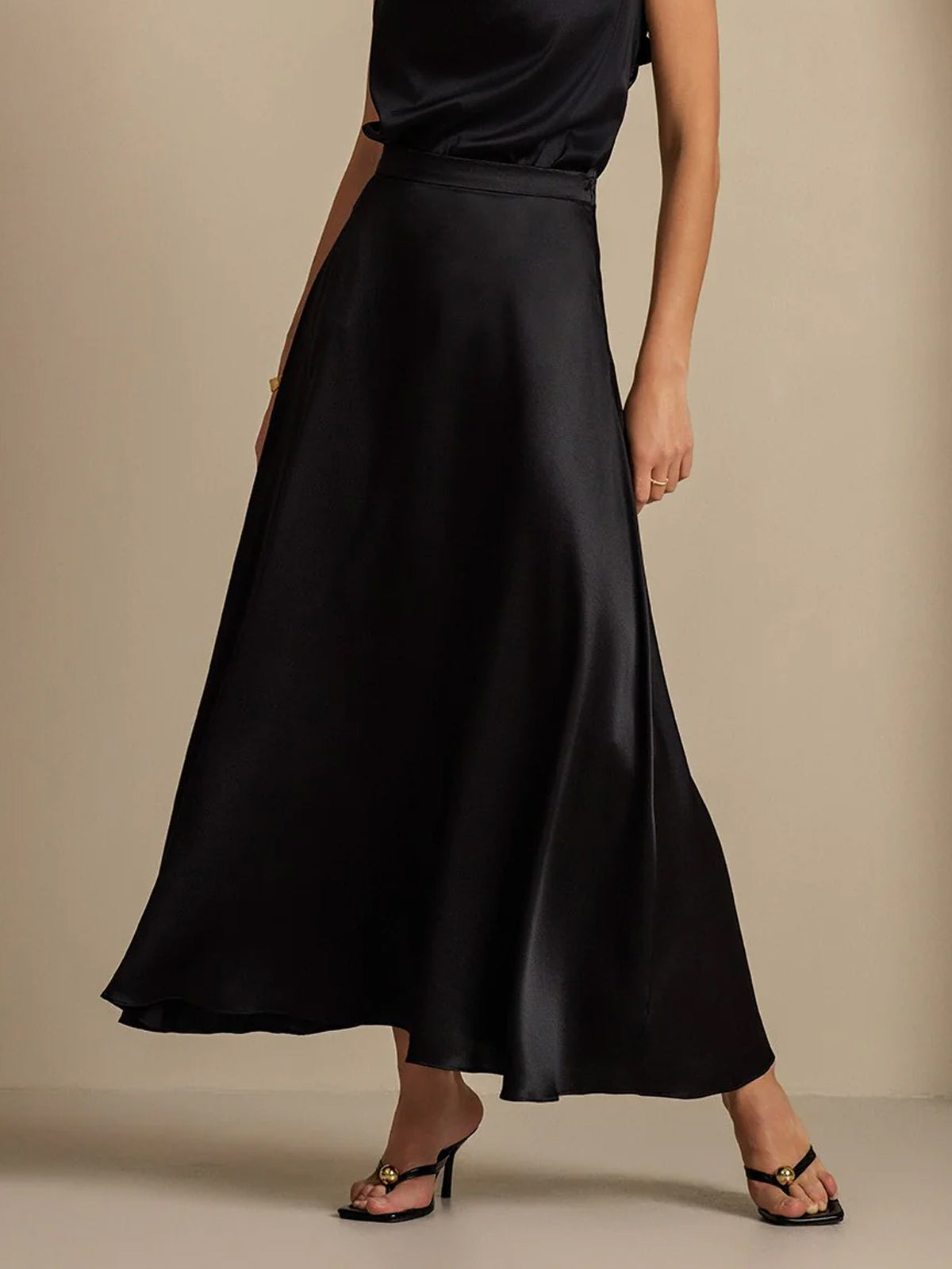 Rosstef 19Momme Silk A Line Maxi Skirt with Lining