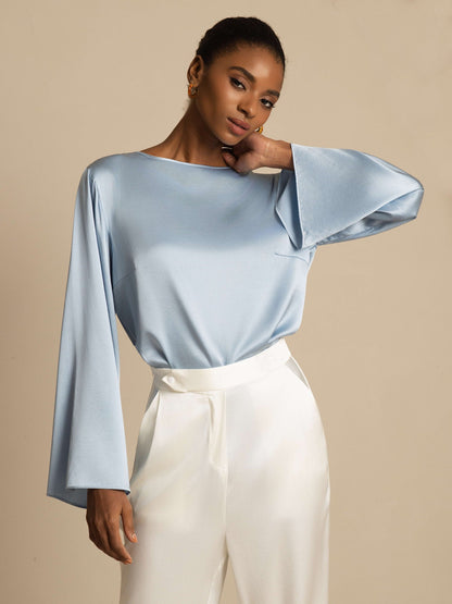 Rosstef 19Momme Silk Bell Sleeve Boat Neck Kadın Giyimi