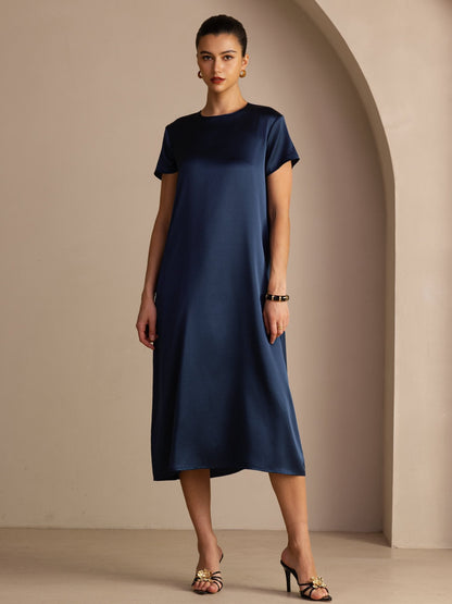 Rosstef 19Momme Silk Midi Dress With Side Pockets