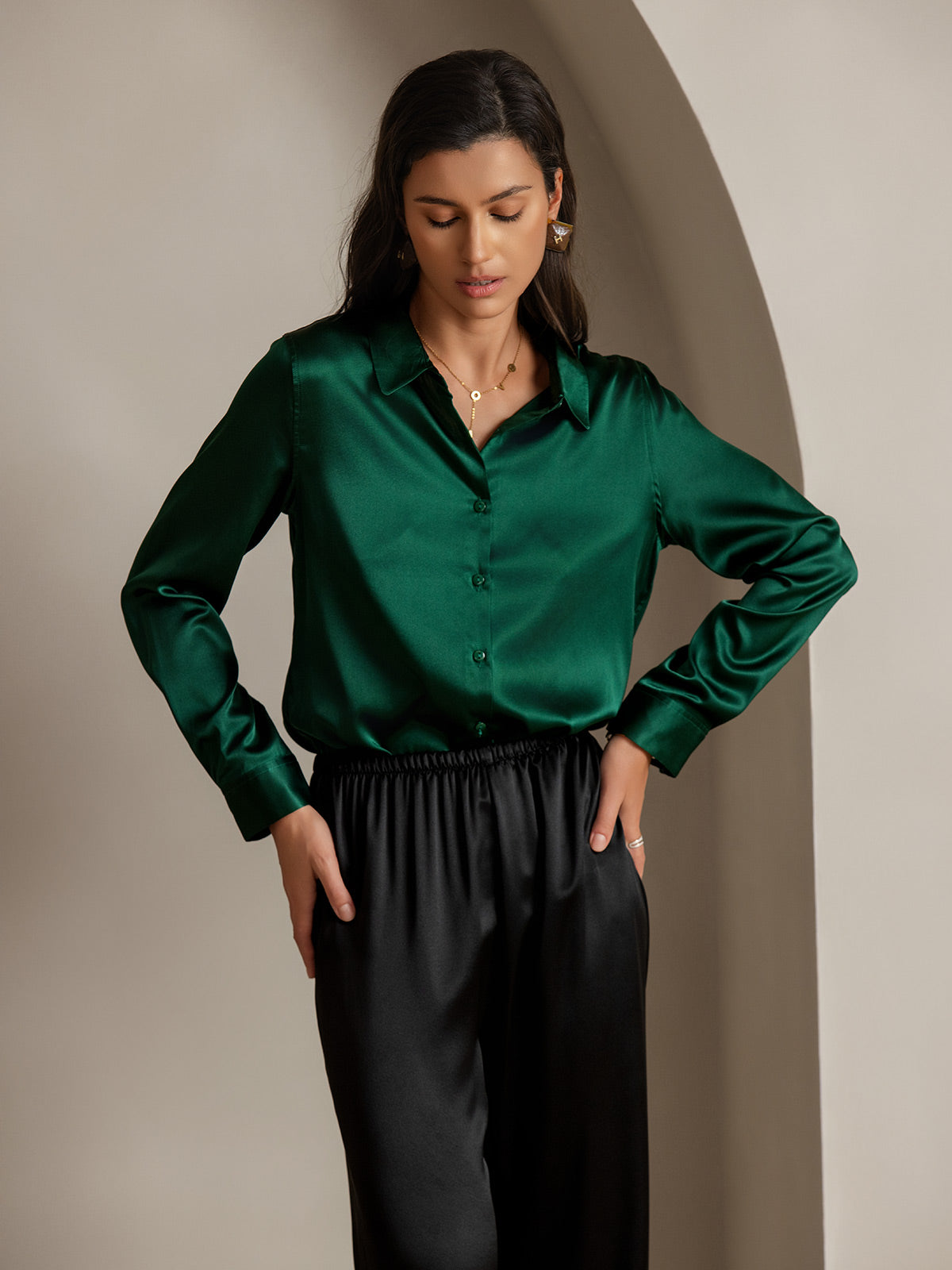 Rosstef 19Momme Kumaş Uzun Cep Long Sleeve Kadın Bluzu