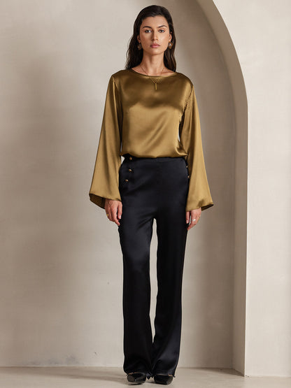 Rosstef 19Momme Silk Bell Sleeve Boat Neck Kadın Giyimi