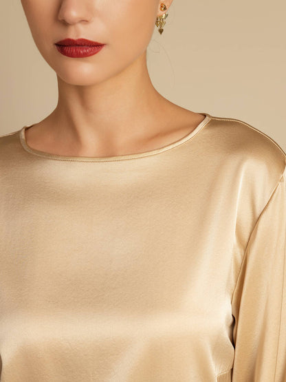 Rosstef 19Momme Silk Bell Sleeve Boat Neck Kadın Giyimi