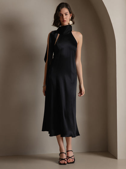 Rosstef 19Momme Silk Sleeveless Tie Neck Midi Dress