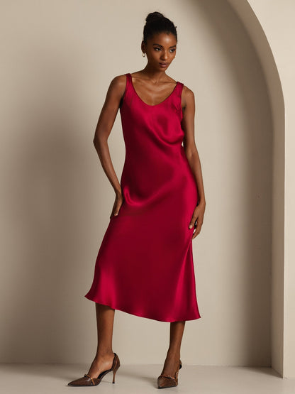 Rosstef 100% Mulberry Silk U Neck Midi Long Dress