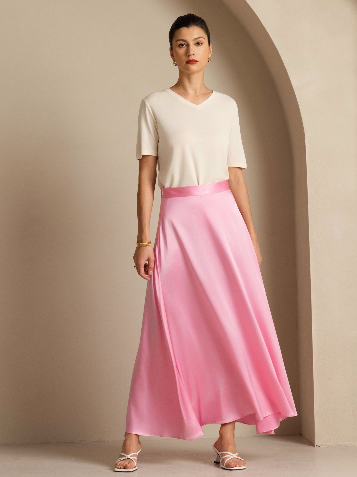 Rosstef 19Momme Silk A Line Maxi Skirt with Lining